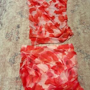 SHEIN Coral and White Floral Dress